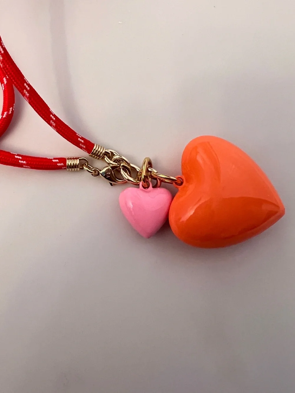 Roxanne Assoulin The Happy Cord Long Big Double Heart Necklace Orange Pink